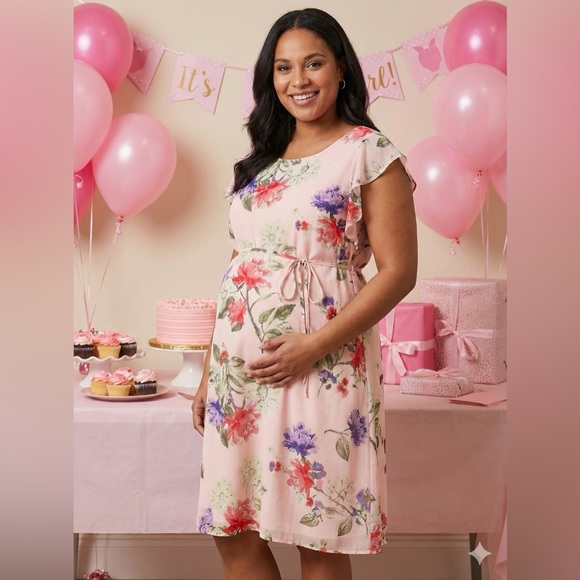 Motherhood Dresses & Skirts - Motherhood Floral Party Dress - Pink, Purple, Green